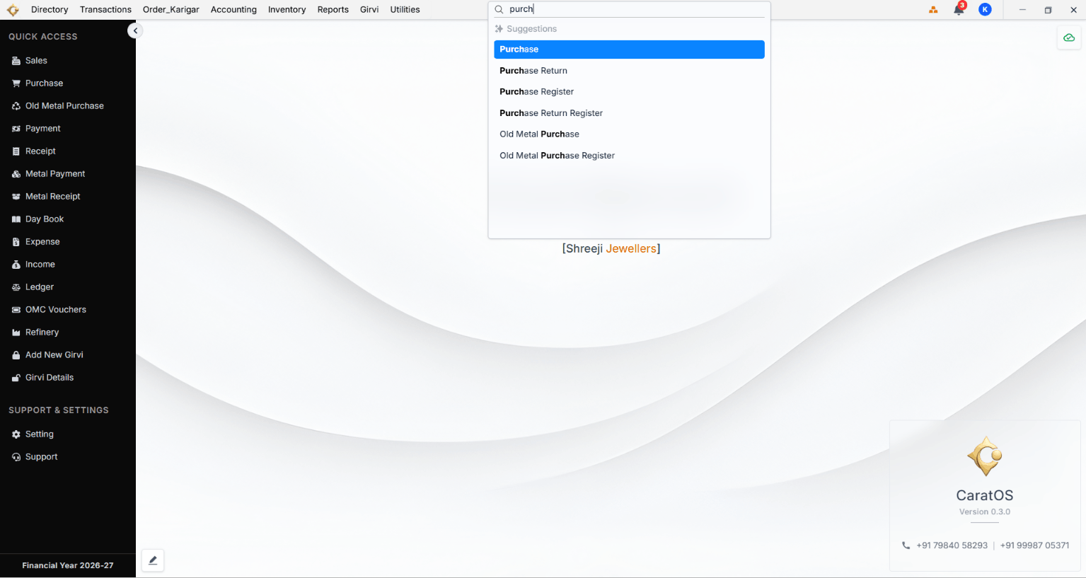 CaratOS running on desktop