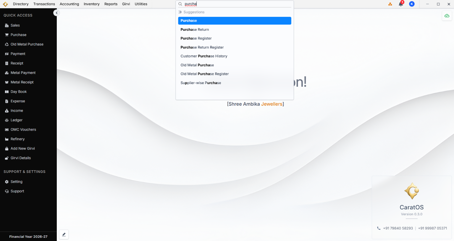 CaratOS running on desktop